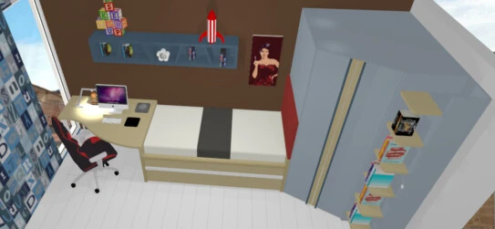Render dormitorio juvenil con armario rincón